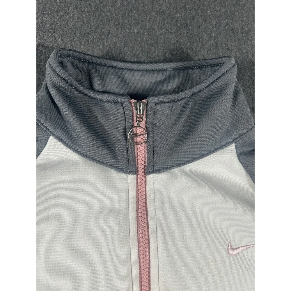 Nike Girls' Vintage Full-Zip Track Jacket Grey White Pink Size M (8-10)